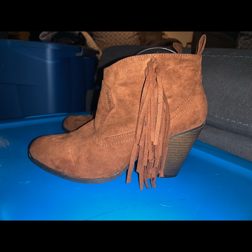 Brown fringe ankle boots